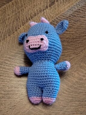 Handmade Blue and Pink Crochet Cow Plush Toy - Kids Toys